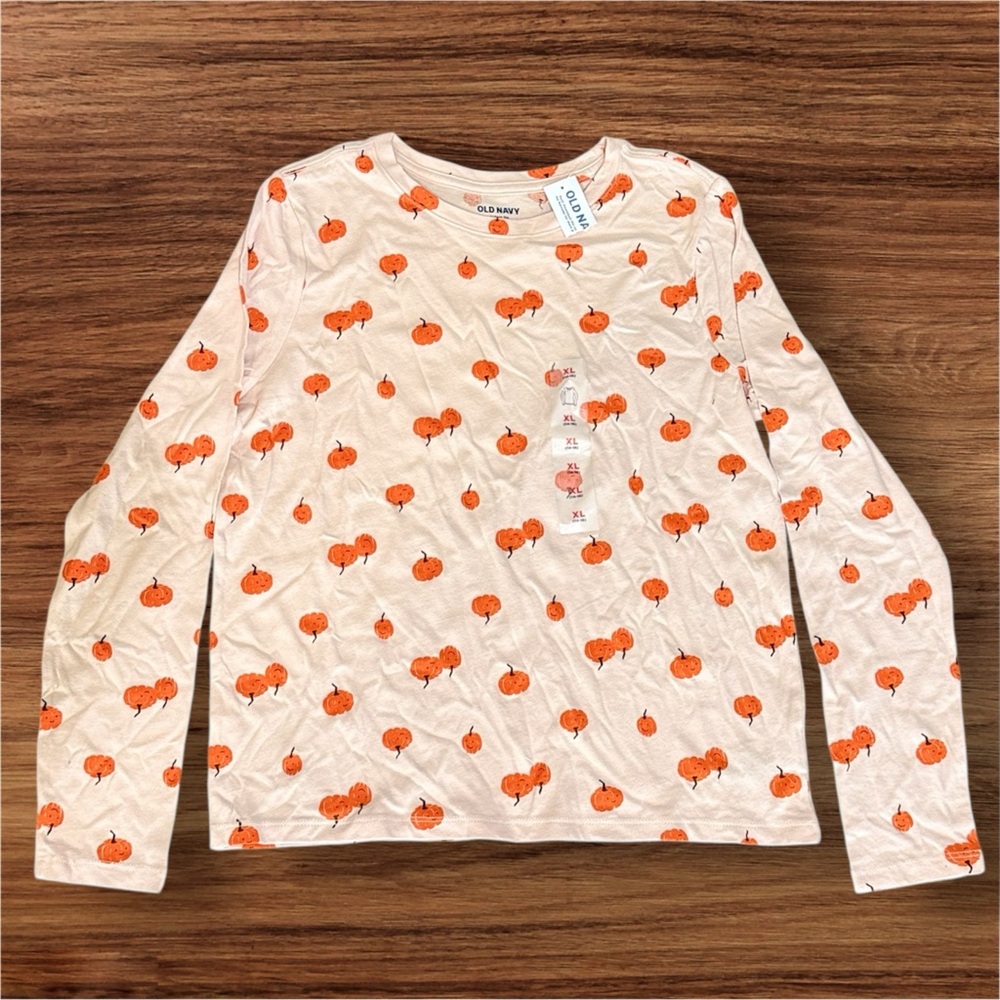 Old Navy Cream Pumpkin Print Long Sleeve Tee
